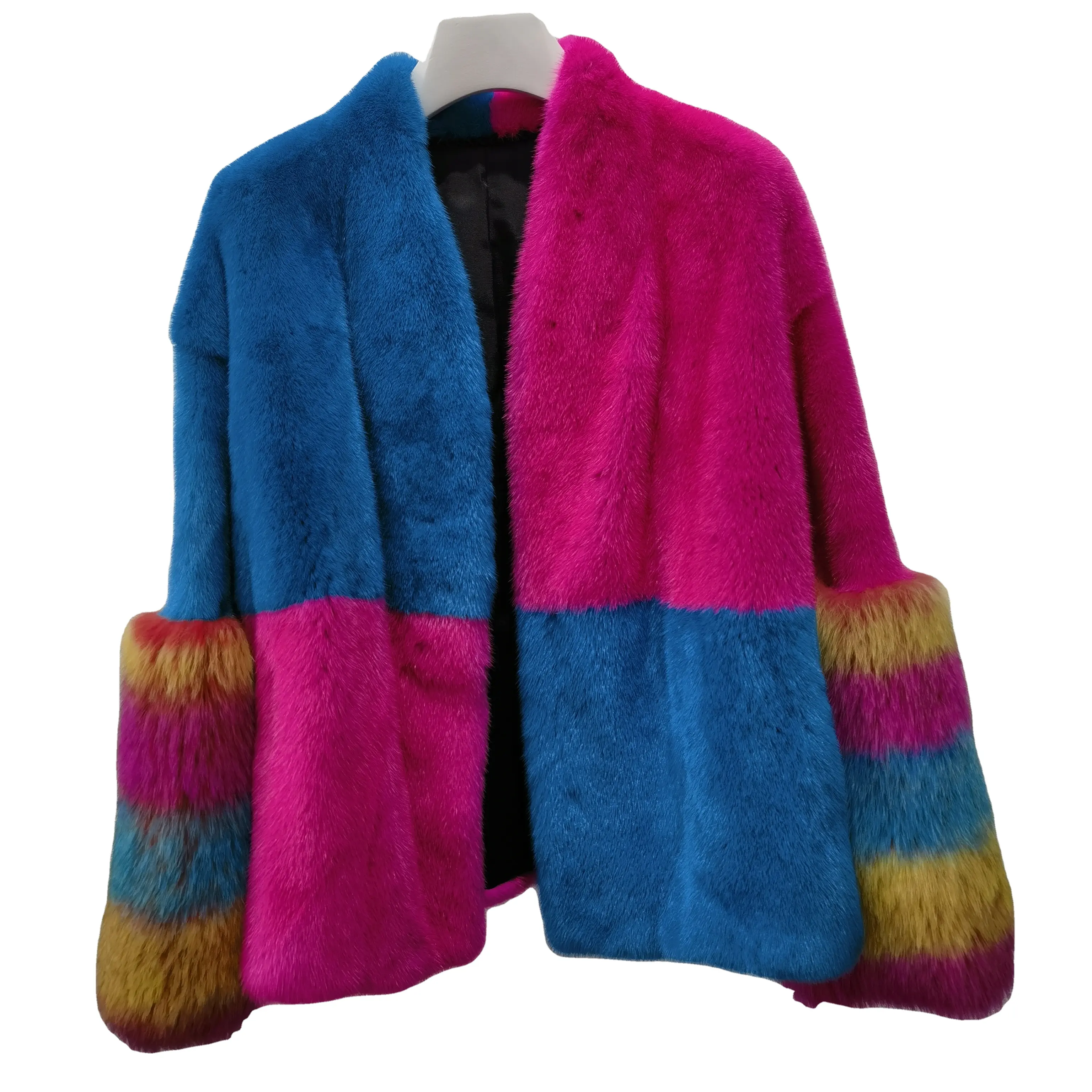 New product Custom Multicolored Mink Fur Jacket Real Fur Coat Women Fur Coat