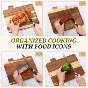 Jiufeng Acacia <b>Wood</b> Cutting Board Rectangle Multifunction Kitchen Chopping <b>Block</b> With Food Icons For Organized Cooking - Product Image 1
