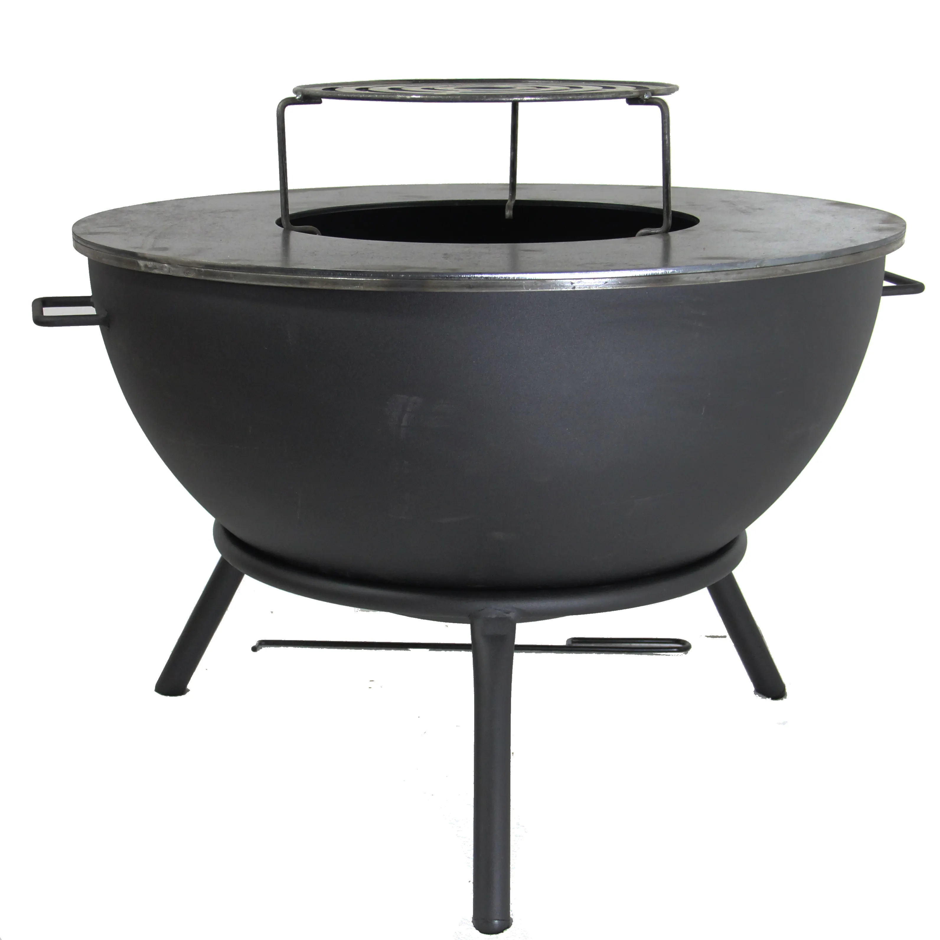 Wood Burning Fire Pit BBQ 60cm Cast Iron Fire Pit with Steel Grill Plate
