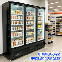 Congélateur vertical commercial à trois portes vitrées, refroidi par air, pour viande fraîche, fruits de mer, crème glacée, vitrine de présentation