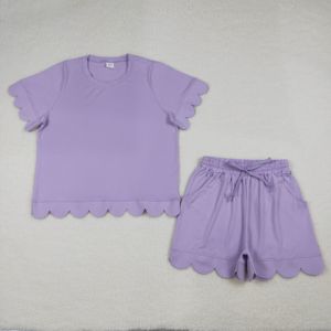 Sin Aranceles, Contáctenos: GSSO3201 RTS <span class=keywords><strong>Ropa</strong></span> de Boutique para Mujer, Conjunto de Shorts y Blusa de Manga Corta con Volantes Ondulados en Rosa y Morado Sólido, <span class=keywords><strong>Ropa</strong></span> para Adultos - Product Image 6