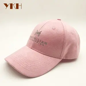 अनुकूलित कढ़ाई 6-पैनल सबसे अच्छी गुणवत्ता चीन में किए गए धातु बकसुआ के साथ साबर गुलाबी बेसबॉल टोपी टोपी