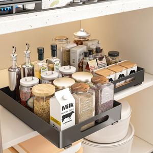Organiseur coulissant robuste pour cuisine, sans perçage, <span class=keywords><strong>sous</strong></span> l'évier, pour épices, rangement pour armoire de cuisine - Product Image 1