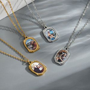 สร้อยคอจี้กรอบรูปสแตนเลสสตีล 316L ชุบทอง 14k 18k แบบกำหนดเอง DIY ดีไซน์สวยงาม สำหรับผู้หญิงและผู้ชาย - Product Image 1