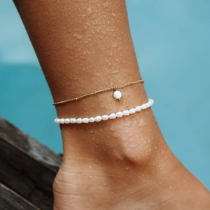 <span class=keywords><strong>Tobillera</strong></span> de Acero Inoxidable con Baño de Oro de 18K y Perla de Agua Dulce, Resistente al Agua y al Deslustre, Joyería de Verano - Product Image 2