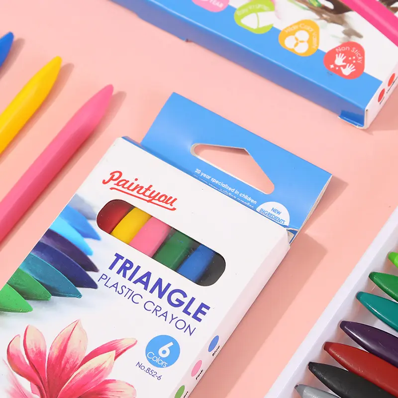 Bút Chì Màu Nhựa Không Bẩn Tay Mẫu Giáo Crayon12/18/24/36 Màu Xóa Được Baby Doodle Triangle Crayon