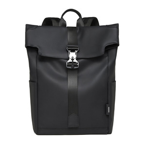 Cross-border Custom European-style minimalist <b>roll</b>-<b>top</b> <b>backpack</b>, casual <b>roll</b>-flap <b>top</b> pack, leather-finish business travel - Product Image 1