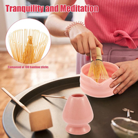 Usine chinoise vente directe bambou fouet Matcha ensemble chinois pas cher rose en céramique Matcha bol Chawan Matcha passoire
