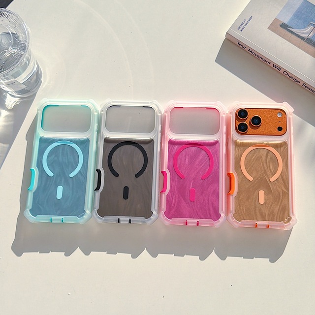 2 in 1 Dual Layer Armor Silk Pattern Phone Case for iPhone Air 13 14 15 16 17Pro Max Wireless Charging Magnetic Shockproof Cover