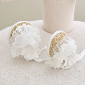 INS Korean style French lace straw sun hat for dogs, cats, and pets. Adjustable hat with pig nose <b>clip</b>. - Product Image 2