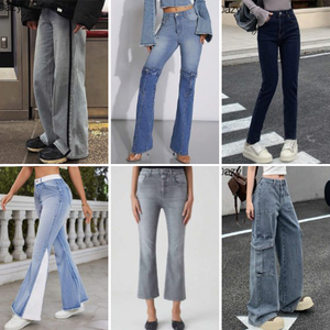 Jeans Larghi da <span class=keywords><strong>Donna</strong></span> in Cotone Elasticizzato, Stock Cinese, Grandi Quantità, <span class=keywords><strong>Pantaloni</strong></span> Moda Femminile, Jeans a <span class=keywords><strong>Gamba</strong></span> <span class=keywords><strong>Larga</strong></span> - Product Image 4