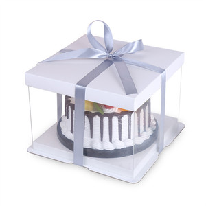 Custom Logo Transparent PVC PE Plastic Birthday Cake Box With Ribbon