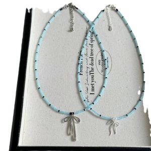 สร้อยคอลูกปัดรูปโบว์สีฟ้าสำหรับสาวบัลเล่ต์สไตล์เฉพาะกลุ่มที่มีเสน่ห์บริสุทธิ์และมีเสน่ห์เน้นความเป็นธรรมประโยชน์หลากหลาย - Product Image 1