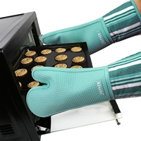 Gants de four en coton silicone à rayures bleues Paires de mitaines de cuisine imprimées anti-brûlures et anti-dérapantes pour barbecue et cuisine