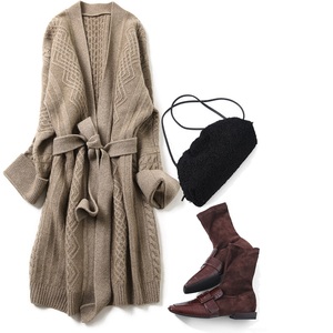 Cárdigan de Cachemira bordado para Otoño e Invierno 100%, cárdigan de Cachemira pura para mujer, suéter, abrigo, bata con cinturón - Product Image 1