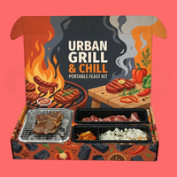 Kit de barbecue instantané jetable biodégradable et écologique, avec poignée, portable, prêt à l'emploi, en papier et charbon de bois