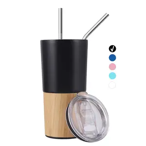 Factory 304 Stainless Steel Natural Drinking Vacuum Eco Friendly Water Bottle Wood Bamboo With Logo Straws