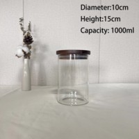Juego de 3 Recipientes de Vidrio Transparente Apilables con Tapa de Madera para Almacenamiento de Alimentos, con Buen Sellado, para Uso Doméstico, en Promoción