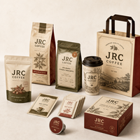 Colección de Bolsas de Café Premium con Impresión Personalizada, Bolsas con Fondo Plano y Diseño Exclusivo para Empacar Granos de Café