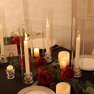 Portacandele in Vetro per Matrimoni e Natale, Cilindrico, 12 Pollici, con Camino in Vetro - Product Image 1