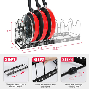 Support <span class=keywords><strong>de</strong></span> rangement extensible pour couvercles <span class=keywords><strong>de</strong></span> casseroles et poêles, organisateur sous armoire avec 9 séparateurs ajustables - Product Image 5