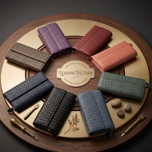 Cartera Larga de Cuero Genuino de Cordero, con Cierre Magnético, Gran Capacidad, Multicapa, Tejida, Estilo Moderno - Product Image 6