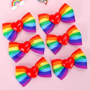 Rainbow Hair Bow Clips Pride Day Grosgrain Rainbow Hair Barrettes Festival Accesorios para el cabello para niñas Mujeres