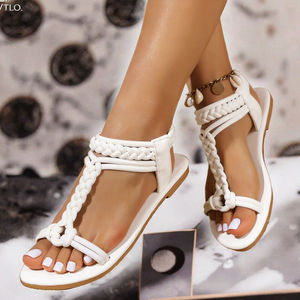 Nouvelles sandales décontractées tissées pour femmes, tendance été 2026, à plateforme large, résistantes, confortables, à bout ouvert et semelle plate - Product Image 2