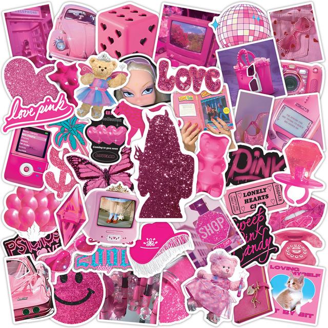 50Pcs Trendy Y2K Love Pink Graffiti Stickers for Girl Laptop Phone Decor Ins Style Sexy Women DIY Sticker