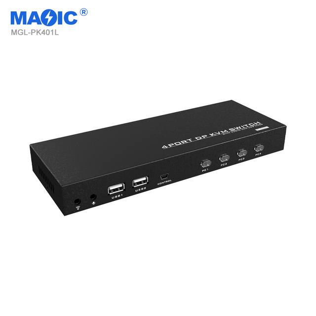 4 Port KVM Switcher 4K 60Hz DP with 3.5mm Audio/Mic Metal Shell Magelei MGL-PK401L