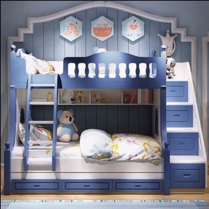 <span class=keywords><strong>Letto</strong></span> a castello moderno a tema spaziale blu per bambini con scivolo, armadio, scale con cassetti, mobili per camera da <span class=keywords><strong>letto</strong></span> per bambini, per ragazzi - Product Image 2