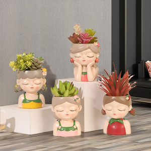 Maceta de Resina con Forma de Chica y Fruta, con Orificio de Drenaje, Hecha a Mano, para Plantas Suculentas, Decoración para Hogar y Jardín - Product Image 1