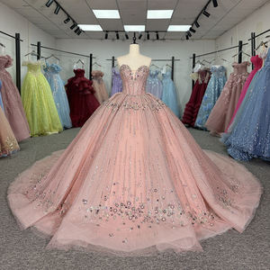 Vestido de Quinceañera Rosa Claro Dy6955, Vestido de Gala con Cola Watteau, 100% Algodón, Apliques Bordados, Encaje, Escote Corazón, Cintura Natural - Product Image 6