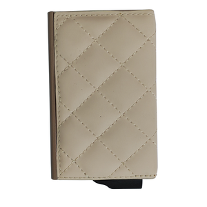 Minimalist PU Leather Card Holder with <b>Clip</b> Beige <b>Quilted</b> Design for Credit Cards 6 Inch - Product Image 4