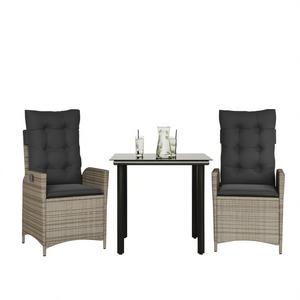 Ensemble de salle à manger de jardin en polyrotin gris 3 pièces avec coussins, mobilier de jardin, sièges d'extérieur, 2 places, style contemporain - Product Image 1