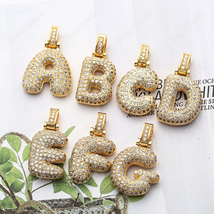 Kim cương Vàng 18k mạ đồng thau vi Pave Trắng Cubic Zirconia CZ Bảng chữ cái Mặt dây Charms 26 thư A ~ Z - Product Image 1