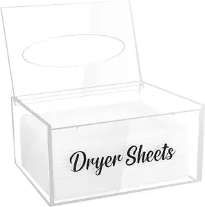 丙烯酸干燥器片材分配器，带铰链盖洗衣房组织和装饰盒容器，用于织物柔软剂片材