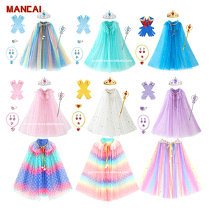 Gran oferta, capa de tul para niños y niñas con corona, varita mágica, accesorios, conjunto para niños, Halloween, Elsa, Anna, sirena, capa elegante con lentejuelas - Product Image 1