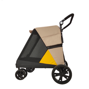 Adjustable Handle Dual Brakes Waterproof Foldable Iron Frame Breathable Mesh Linen Oxford Fabric 8/10 Inch EVA Wheel <strong>Pet</strong> <strong>Pram</strong> - Product Image 4