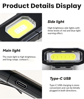 Mini linterna LED de 400mAh con 5 modos, luz de bolsillo COB recargable, lámpara de trabajo con Clip magnético, luz de emergencia EDC con carga tipo C