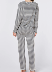 Set Pigiama Donna Due Pezzi Personalizzato, Abbigliamento da Notte Lungo, Completo Loungewear, Set Pigiama a Righe <span class=keywords><strong>in</strong></span> Cotone - Product Image 3