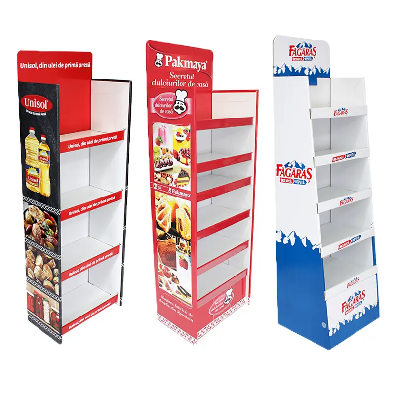 Benutzer definiertes Logo Einzelhandel geschäft Papier Display Racks Supermarkt Freistehende POS Boden Wellpappe Stand Karton Display