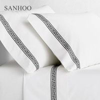 SANHOO Parure de lit de luxe en lin et coton égyptien, qualité hôtelière, 500 fils, draps en pur coton