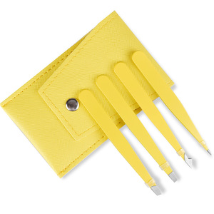 Outils à sourcils classiques 4 pinces à sourcils noires en acier inoxydable avec sac en cuir - Product Image 4