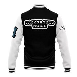 Chaqueta de béisbol con parches de chenilla bordados personalizados para hombre, chaqueta universitaria blanca y negra de talla grande al por mayor - Product Image 2
