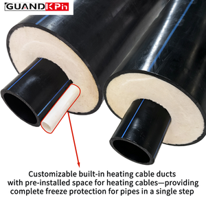 <span class=keywords><strong>Tube</strong></span> PERT Duo Flex <span class=keywords><strong>pré</strong></span>-<span class=keywords><strong>isolé</strong></span> résistant aux UV avec canal pour câble chauffant, isolation en mousse PU, gaine en HDPE, alimentation en eau par pompe à chaleur - Product Image 1