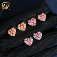 Pendientes de tuerca de moissanita con diseño de corazón roto, plata S925, esmalte rojo craquelado, totalmente pavimentados, corte brillante, diamante VVS, estilo Hip Hop, certificado GRA