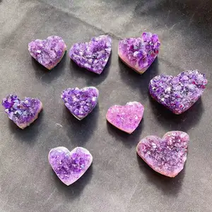 Hot Sale Natural Carved High Quality Crystal Amethyst Geode Cluster Heart For Gifts Decoration