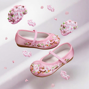 Pink Embroidered Hanfu Floral Mary Jane Flats for Girls Costume Dance Wear - Product Image 3