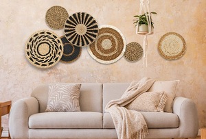 Panier <span class=keywords><strong>mural</strong></span> rond en rotin tressé style bohème, décoration murale suspendue tissée à la main, art <span class=keywords><strong>mural</strong></span> tressé pour salon, chambre à coucher, décoration de maison de style farmhouse - Product Image 6